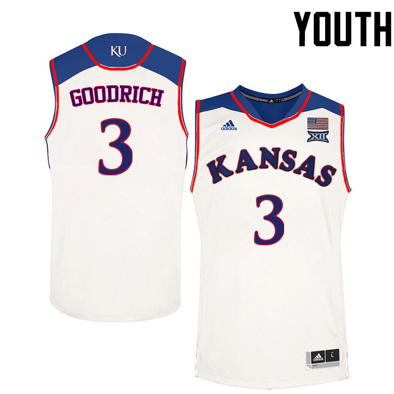 Youth Kansas Jayhawks #3 Angel Goodrich College Basketball Jerseys-White - Click Image to Close